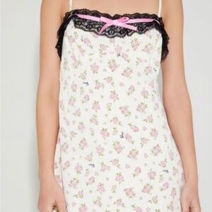 Betsey Johnson Pink Floral Mini Dress with Black Lace